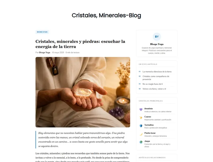 Artículo editorial de bhogayoga.es sobre cristales y minerales.