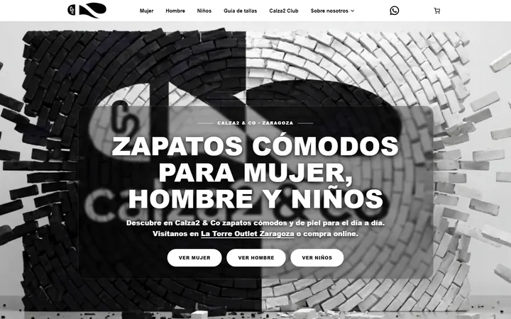 Portada de calza2.es en escritorio, con los tres accesos por categoría.